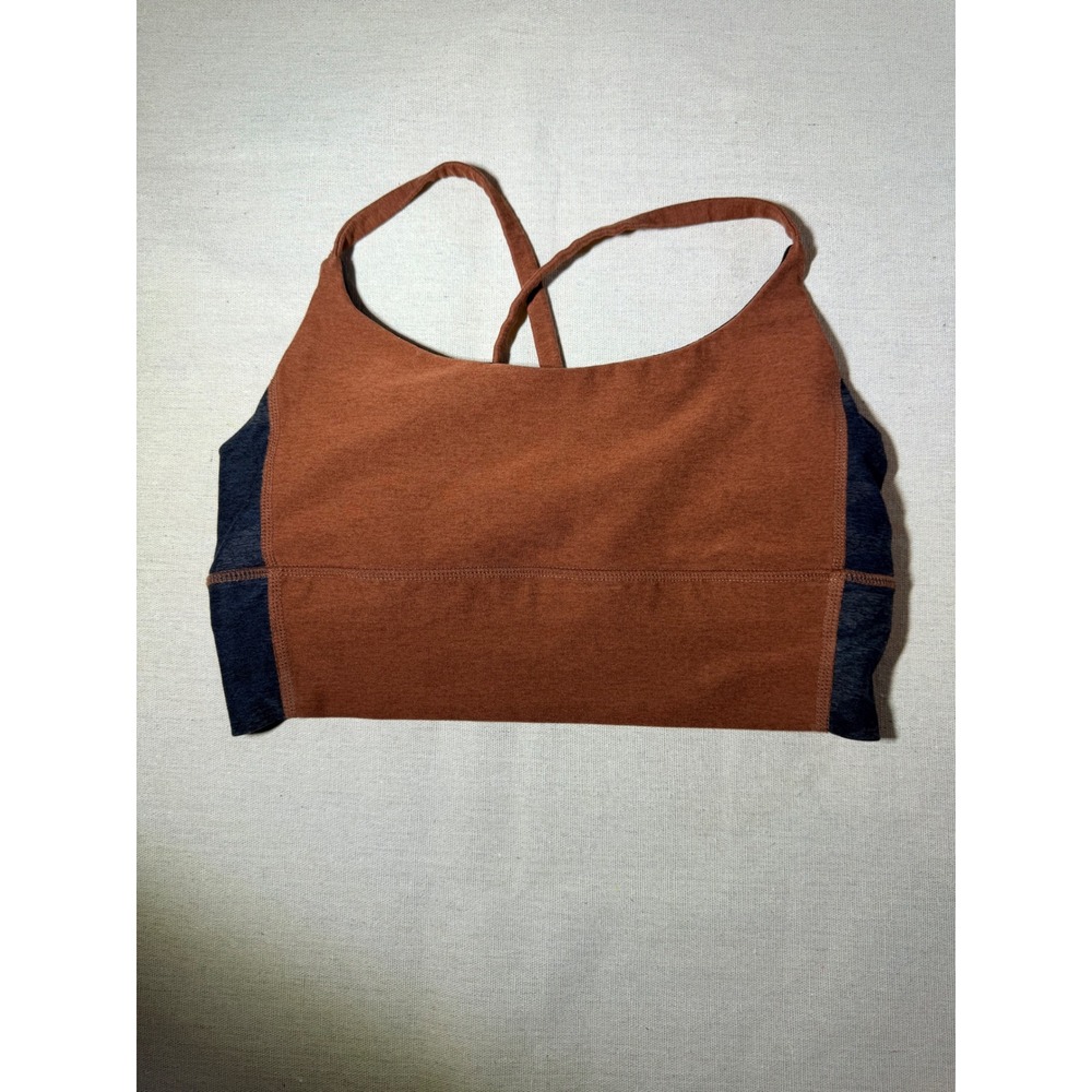 Vuori Elevate Sports Bra Terracotta Rust Charcoal Heather Strappy Back VW1026 M